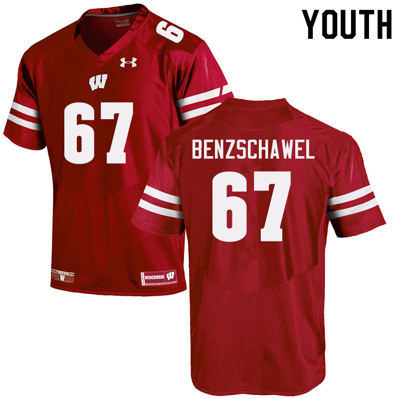 Wisconsin Badgers Youth #67 JP Benzschawel NCAA Under Armour Authentic Red College Stitched Football Jersey IZ40C32WR